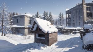 冬/雪景色/廃墟/イラスト素材