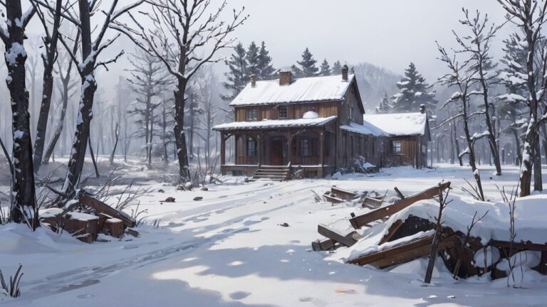 冬/雪景色/小屋/イラスト素材