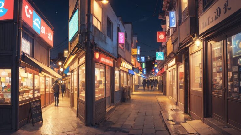 夜の商店街/路地裏/イラスト素材