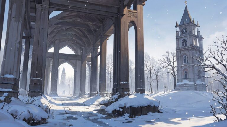 冬/雪景色/回廊/イラスト素材