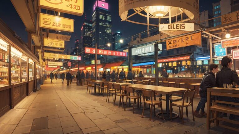 夜の商店街/飲食店/イラスト素材