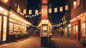 夜の商店街/ショーウィンドウ/イラスト素材