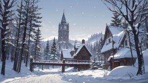 冬/雪景色/冬の街並み/イラスト素材