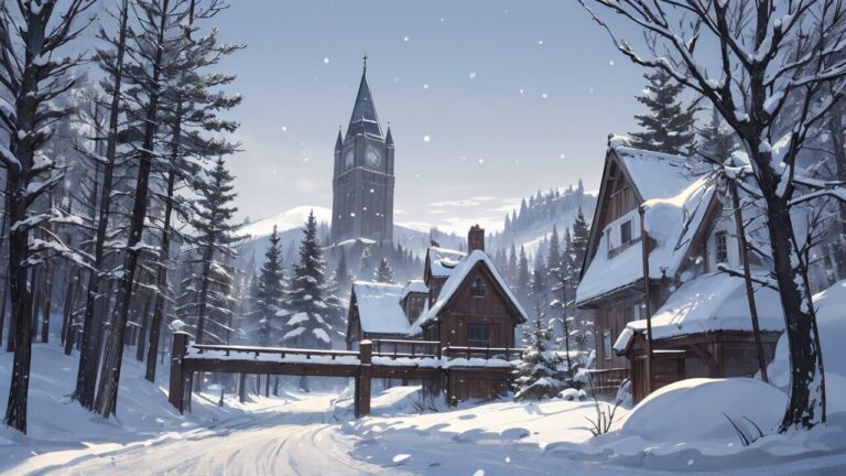 冬/雪景色/冬の街並み/イラスト素材