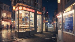 夜の商店街/ショーウィンドウ/イラスト素材