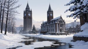 冬/雪景色/冬の街並み/イラスト素材