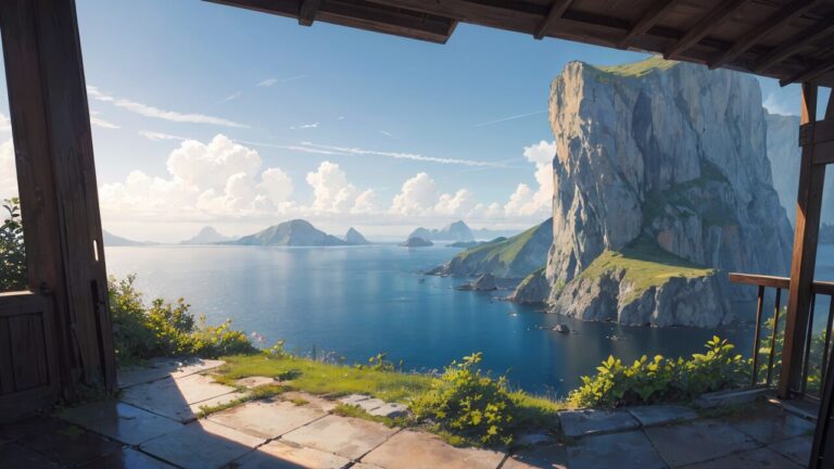 岩山/海/テラス/イラスト素材