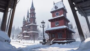 冬/雪景色/冬の街並み/イラスト素材