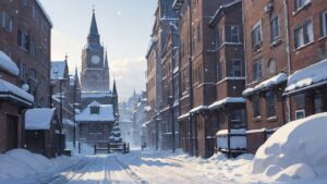 冬/雪景色/冬の街並み/イラスト素材