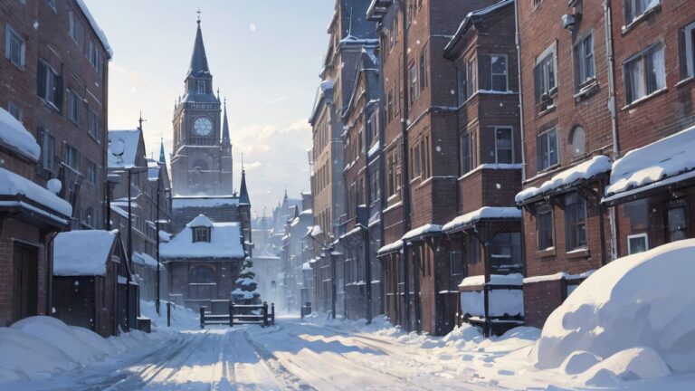 冬/雪景色/冬の街並み/イラスト素材