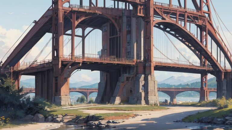 大きな橋/鉄骨/イラスト素材