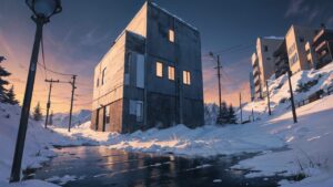 無機質なビル/コンクリート/雪/イラスト素材