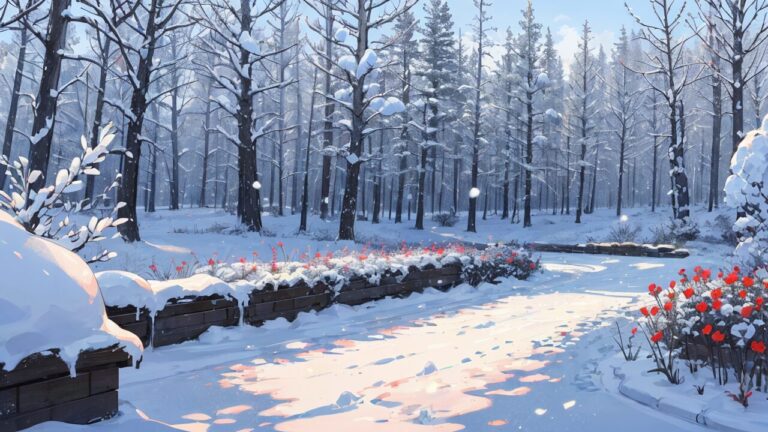 冬/雪景色/冬の森/イラスト素材