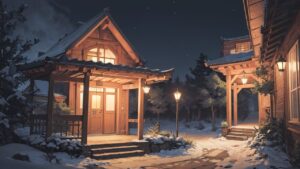 木造建築/雪景色/イラスト素材