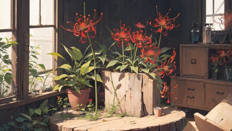 彼岸花/赤い花/鉢植え/イラスト素材