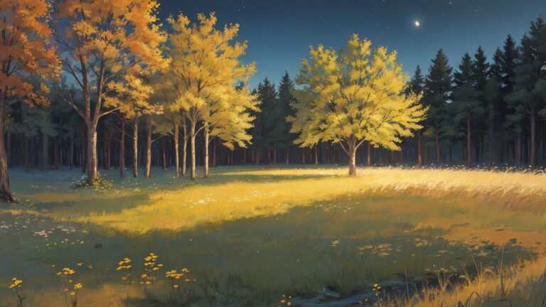 紅葉/落ち葉/秋の夜/イラスト素材