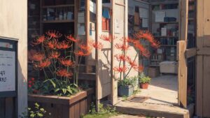 彼岸花/赤い花/花壇/イラスト素材