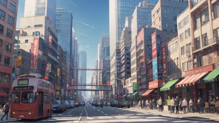 大通り/市街地/都会/イラスト素材