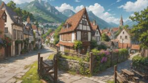 可愛い街並み/小さな町/家/イラスト素材