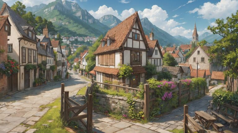 可愛い街並み/小さな町/家/イラスト素材