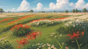 野原/花畑/彼岸花/イラスト素材