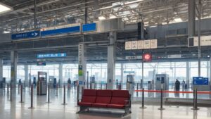 駅・待合所・赤いベンチのイラスト素材｜商用利用可