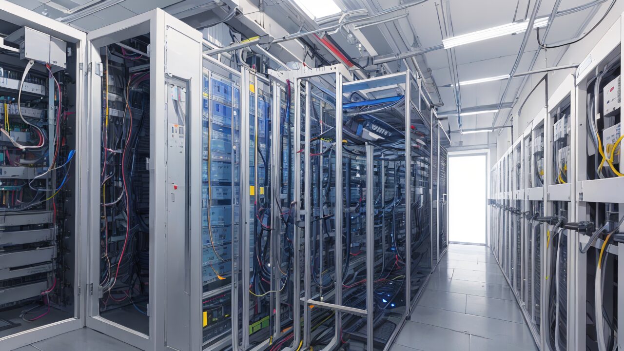 データセンター・サーバールール・電気回路のイラスト素材