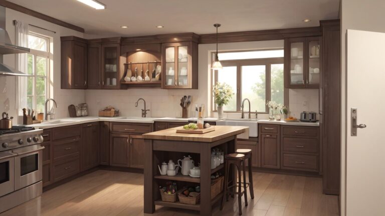 木製キッチン・インテリアデザイン・家庭用調理スペースのイラスト素材｜商用利用可