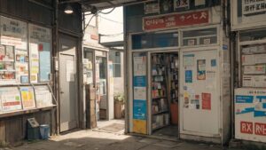 街角書店・日本の町並み・昭和風のイラスト素材｜商用利用可