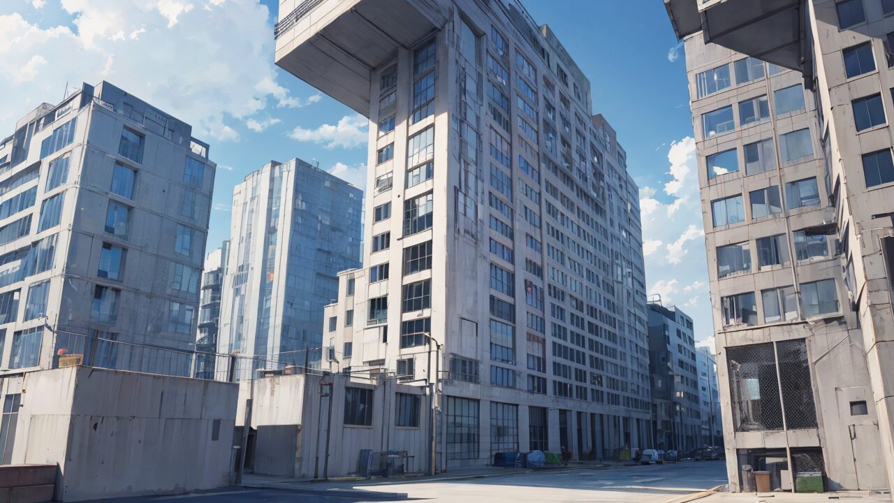 都市スカイライン・高層ビル群・空きビルのイラスト素材