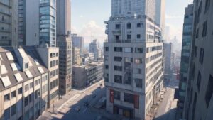 都市風景・高層ビル群・日中の街角のイラスト素材｜商用利用可