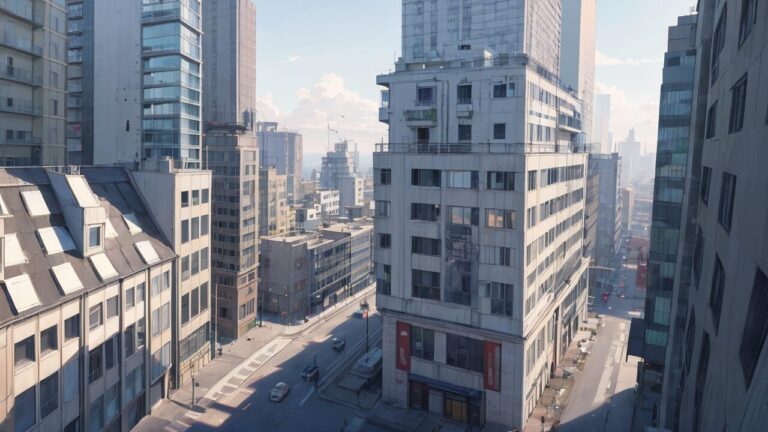 都市風景・高層ビル群・日中の街角のイラスト素材｜商用利用可