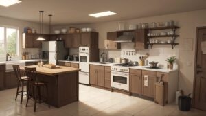 キッチン・木製キャビネット・日常のインテリアのイラスト素材｜商用利用可