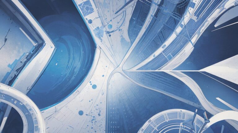 未来都市・抽象建築・銀色の光のイラスト素材｜商用利用可