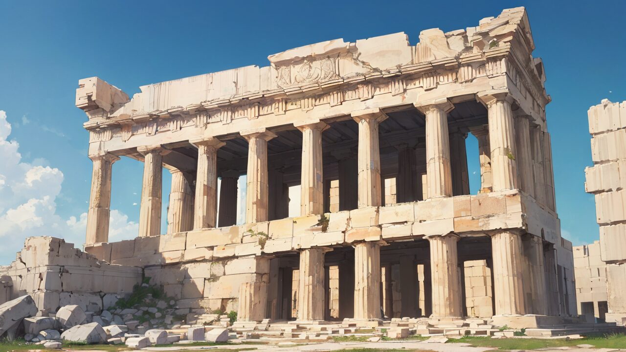 古代神殿・ドーリアーモン・ギリシャ建築のイラスト素材