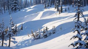 冬の森・雪の斜面・晴天のイラスト素材｜商用利用可