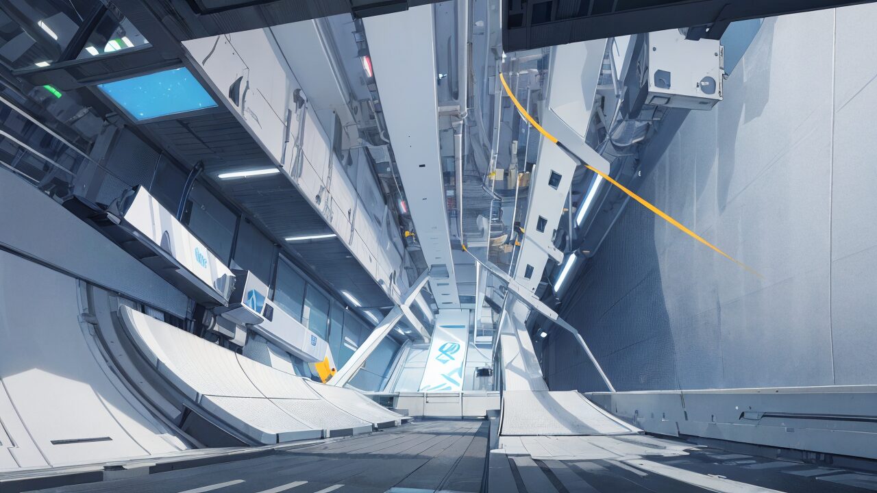 未来都市・機械構造・光線のイラスト素材