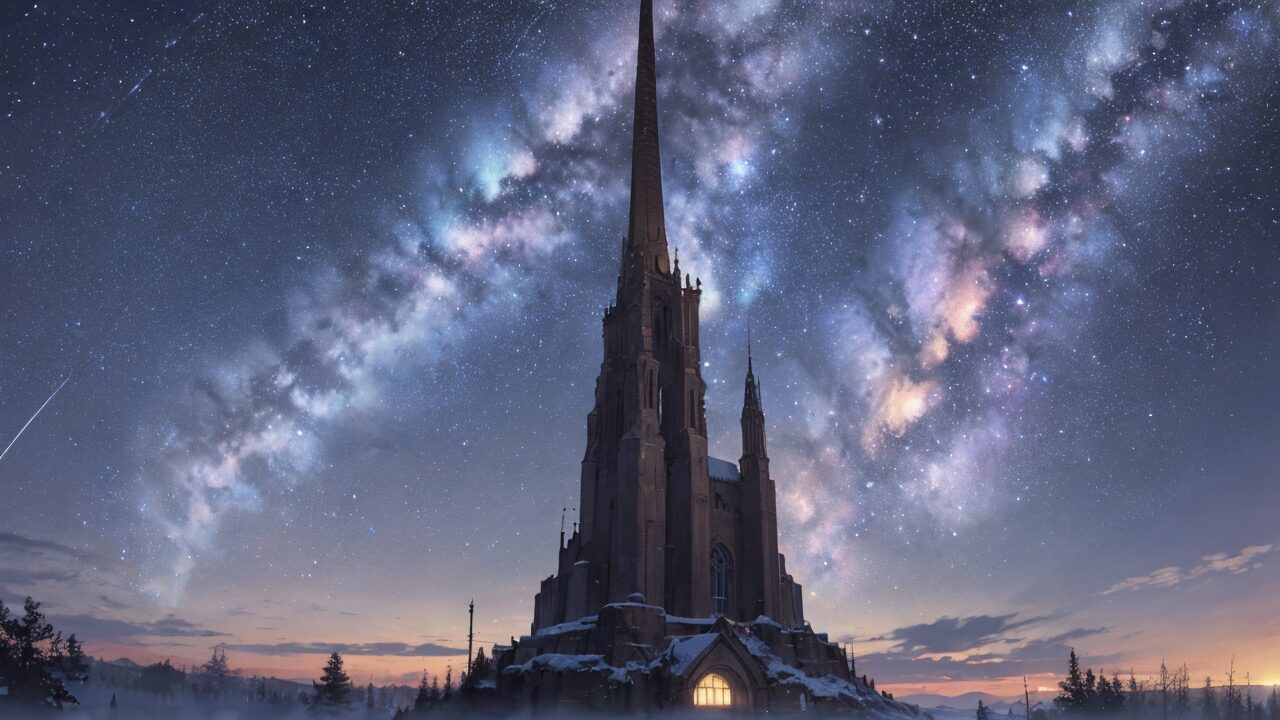 星空・教会・ミラーリックのイラスト素材