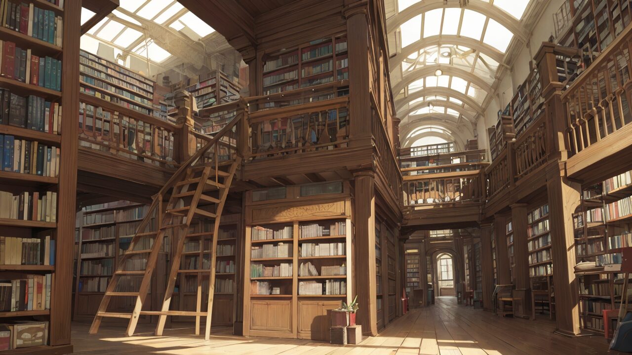 古書館・木造建築・高架書架のイラスト素材