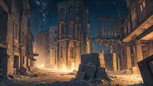 廃墟・星空・都市崩壊のイラスト素材｜商用利用可