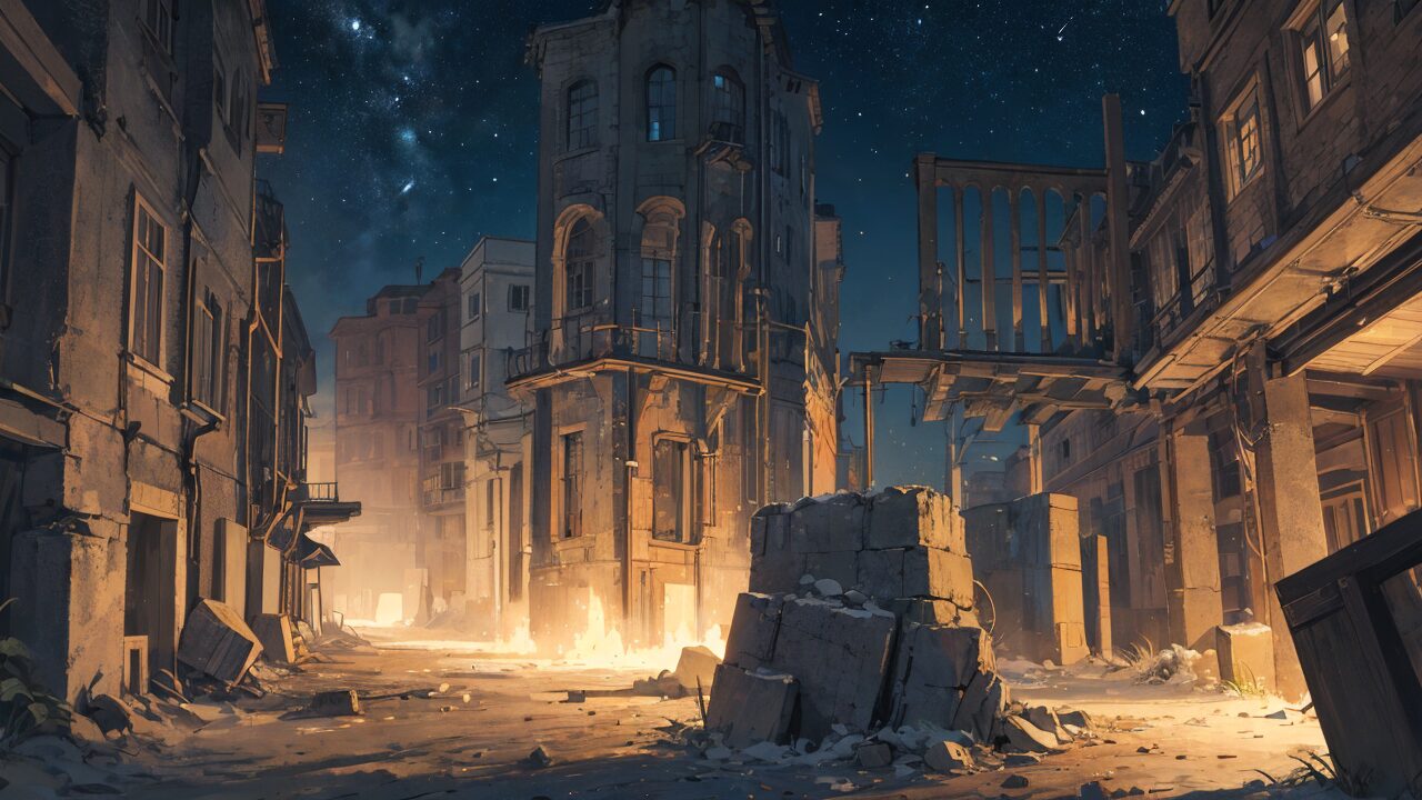 廃墟・星空・都市崩壊のイラスト素材