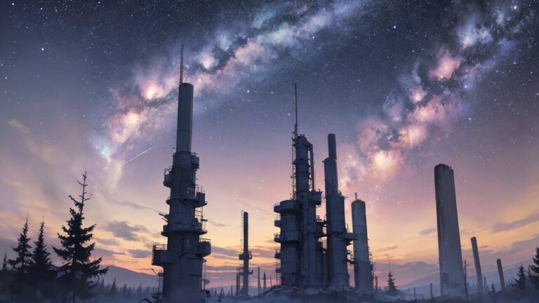 工業施設・夜空・星雲のイラスト素材｜商用利用可