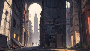 都市アート・廃墟・歩行者のイラスト素材｜商用利用可