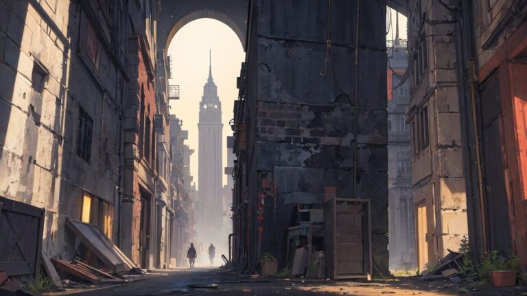 都市アート・廃墟・歩行者のイラスト素材｜商用利用可