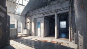 廃墟・空き建物・日光の影のイラスト素材｜商用利用可