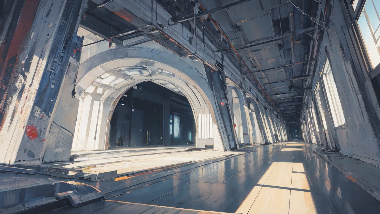 空の工場・工業風・アーケードのイラスト素材