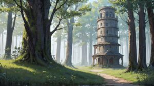 森の塔・幻想的森・古塔の道のイラスト素材｜商用利用可