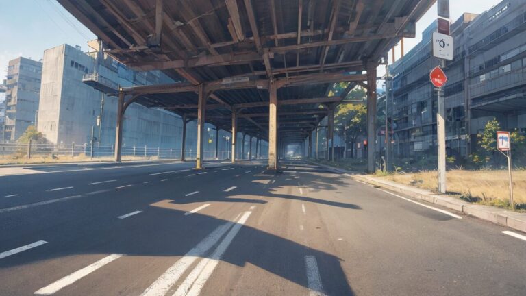 都市高架道路・空き道・日差しのイラスト素材｜商用利用可