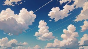 青空・白い雲・航空機跡のイラスト素材｜商用利用可