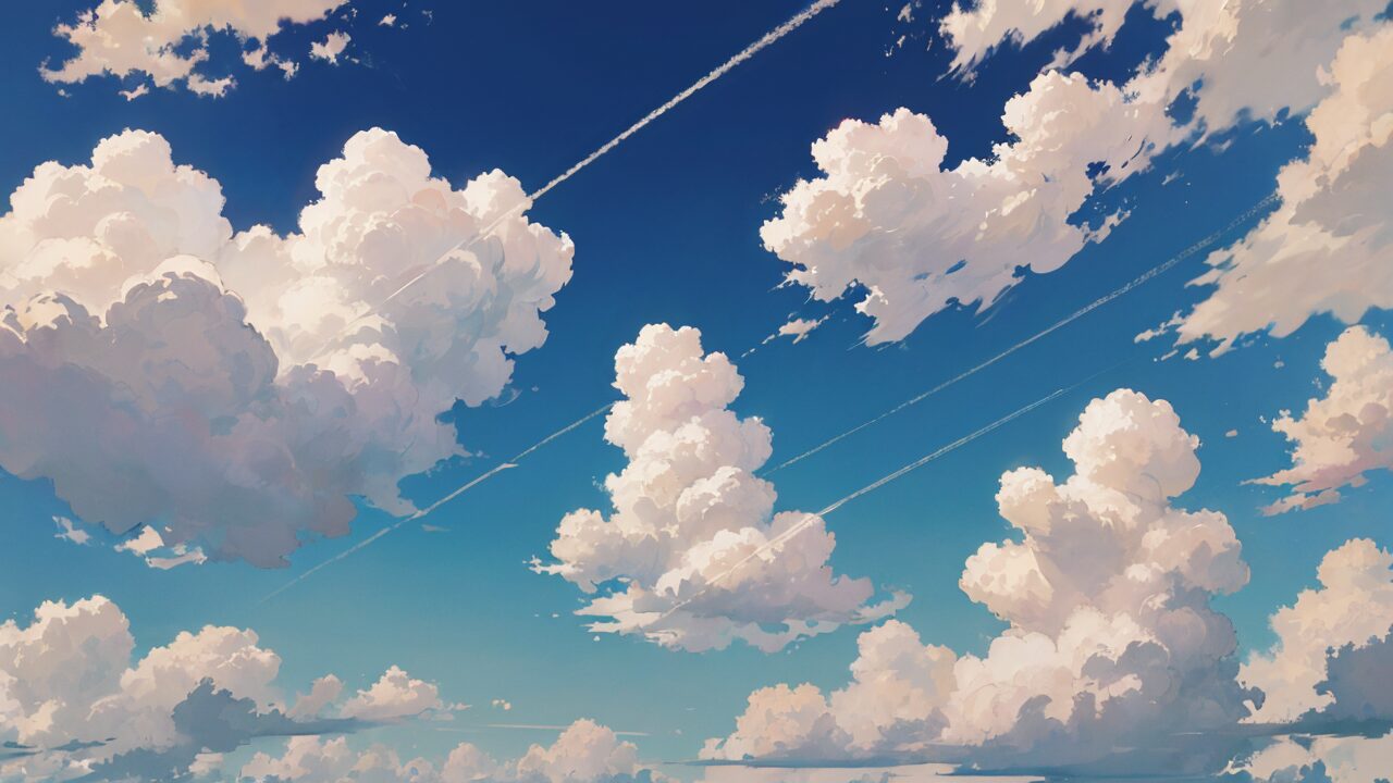 青空・白い雲・航空機跡のイラスト素材